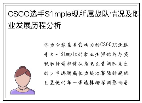 CSGO选手S1mple现所属战队情况及职业发展历程分析